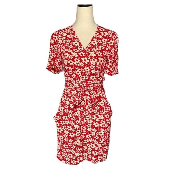3/$20 Madewell Red Mini Floral Romper w/Pockets & Wrap Top (Size: 2) - Picture 1 of 16